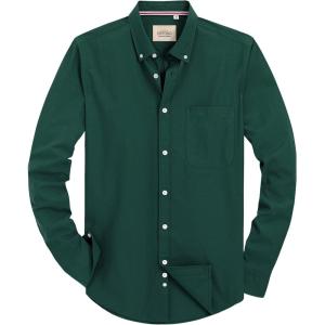 Alimens & Gentle Mens Solid Oxford Shirt Long Sleeve Dress Shirt Work Casual Button Down Shirts with Pocket(Dark Green)