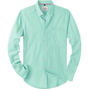 Alimens & Gentle Mens Solid Oxford Shirt Long Sleeve Dress Shirt Work Casual Button Down Shirts with Pocket(Green)