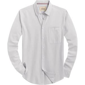 Alimens & Gentle Mens Solid Oxford Shirt Long Sleeve Dress Shirt Work Casual Button Down Shirts with Pocket(Khaki Gery)