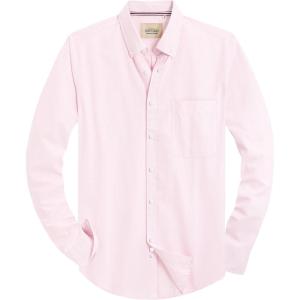 Alimens & Gentle Mens Solid Oxford Shirt Long Sleeve Dress Shirt Work Casual Button Down Shirts with Pocket(Light Pink)