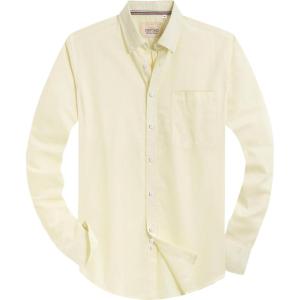 Alimens & Gentle Mens Solid Oxford Shirt Long Sleeve Dress Shirt Work Casual Button Down Shirts with Pocket(Light Yellow)