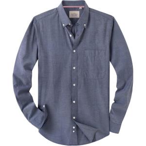 Alimens & Gentle Mens Solid Oxford Shirt Long Sleeve Dress Shirt Work Casual Button Down Shirts with Pocket(Navy)