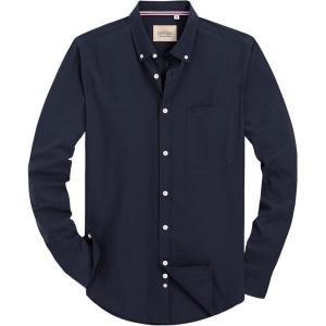 Alimens & Gentle Mens Solid Oxford Shirt Long Sleeve Dress Shirt Work Casual Button Down Shirts with Pocket(Navy Blue)