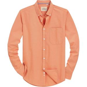 Alimens & Gentle Mens Solid Oxford Shirt Long Sleeve Dress Shirt Work Casual Button Down Shirts with Pocket(Orange Yellow)