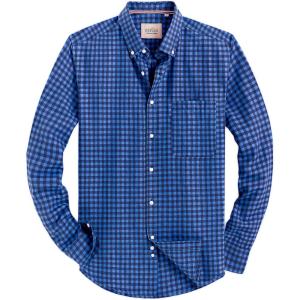 Alimens & Gentle Mens Solid Oxford Shirt Long Sleeve Dress Shirt Work Casual Button Down Shirts with Pocket(Plaid-blue Black)