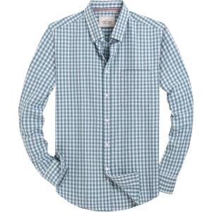 Alimens & Gentle Mens Solid Oxford Shirt Long Sleeve Dress Shirt Work Casual Button Down Shirts with Pocket(Plaid-green White)