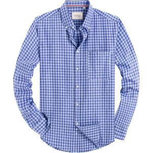 Alimens & Gentle Mens Solid Oxford Shirt Long Sleeve Dress Shirt Work Casual Button Down Shirts with Pocket(Plaid-light Blue)