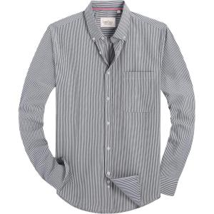 Alimens & Gentle Mens Solid Oxford Shirt Long Sleeve Dress Shirt Work Casual Button Down Shirts with Pocket(Striped-black White)