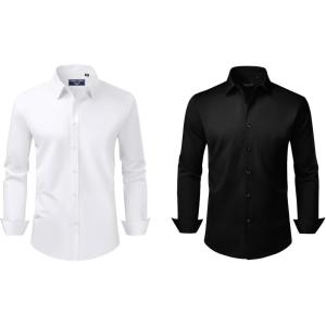 Alimens & Gentle Men’s Stretch Stain Shield and Wrinkle Free Long Sleeve Solid Business Wedding Button Down Shirts