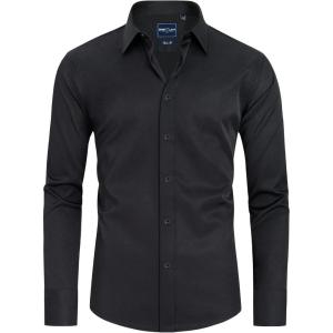 Alimens & Gentle Slim Fit Dress Shirts for Men Long Sleeve Stretch Stain Proof Wrinkle Free Button Down Shirts Formal Shirts(Black)