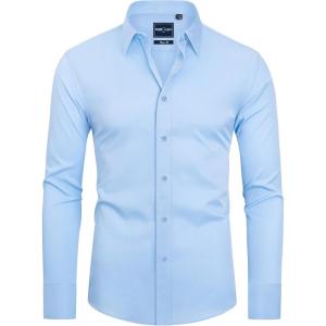 Alimens & Gentle Slim Fit Dress Shirts for Men Long Sleeve Stretch Stain Proof Wrinkle Free Button Down Shirts Formal Shirts(Blue Sky)