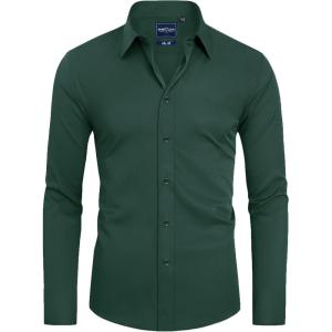 Alimens & Gentle Slim Fit Dress Shirts for Men Long Sleeve Stretch Stain Proof Wrinkle Free Button Down Shirts Formal Shirts(Emerald Green)