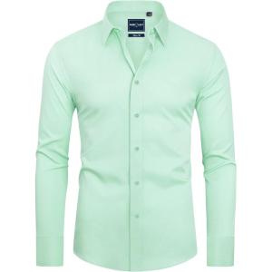 Alimens & Gentle Slim Fit Dress Shirts for Men Long Sleeve Stretch Stain Proof Wrinkle Free Button Down Shirts Formal Shirts(Grass Green)