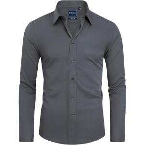 Alimens & Gentle Slim Fit Dress Shirts for Men Long Sleeve Stretch Stain Proof Wrinkle Free Button Down Shirts Formal Shirts(Grey)