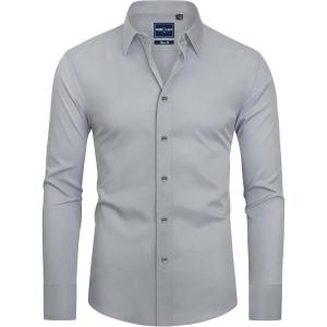 Alimens & Gentle Slim Fit Dress Shirts for Men Long Sleeve Stretch Stain Proof Wrinkle Free Button Down Shirts Formal Shirts(Light Grey)