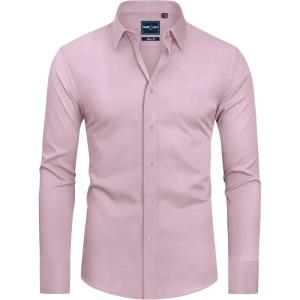 Alimens & Gentle Slim Fit Dress Shirts for Men Long Sleeve Stretch Stain Proof Wrinkle Free Button Down Shirts Formal Shirts(Light Pink)
