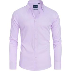 Alimens & Gentle Slim Fit Dress Shirts for Men Long Sleeve Stretch Stain Proof Wrinkle Free Button Down Shirts Formal Shirts(Light Purple)