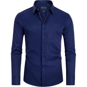 Alimens & Gentle Slim Fit Dress Shirts for Men Long Sleeve Stretch Stain Proof Wrinkle Free Button Down Shirts Formal Shirts(Navy)