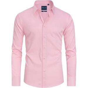Alimens & Gentle Slim Fit Dress Shirts for Men Long Sleeve Stretch Stain Proof Wrinkle Free Button Down Shirts Formal Shirts(Pink)