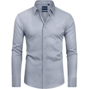 Alimens & Gentle Slim Fit Dress Shirts for Men Long Sleeve Stretch Stain Proof Wrinkle Free Button Down Shirts Formal Shirts(Sliver Grey)