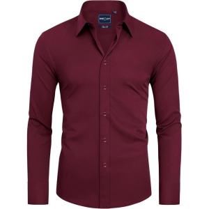 Alimens & Gentle Slim Fit Dress Shirts for Men Long Sleeve Stretch Stain Proof Wrinkle Free Button Down Shirts Formal Shirts(Wine Burgundy)