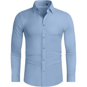 Alimens & Gentle Stretch Mens Dress Shirts Slim Fit Long Sleeve Casual Skinny Muscle Fit Wrinkle Free Button Down Shirt(Cool Blue)