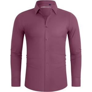 Alimens & Gentle Stretch Mens Dress Shirts Slim Fit Long Sleeve Casual Skinny Muscle Fit Wrinkle Free Button Down Shirt(Mellow Mauve)