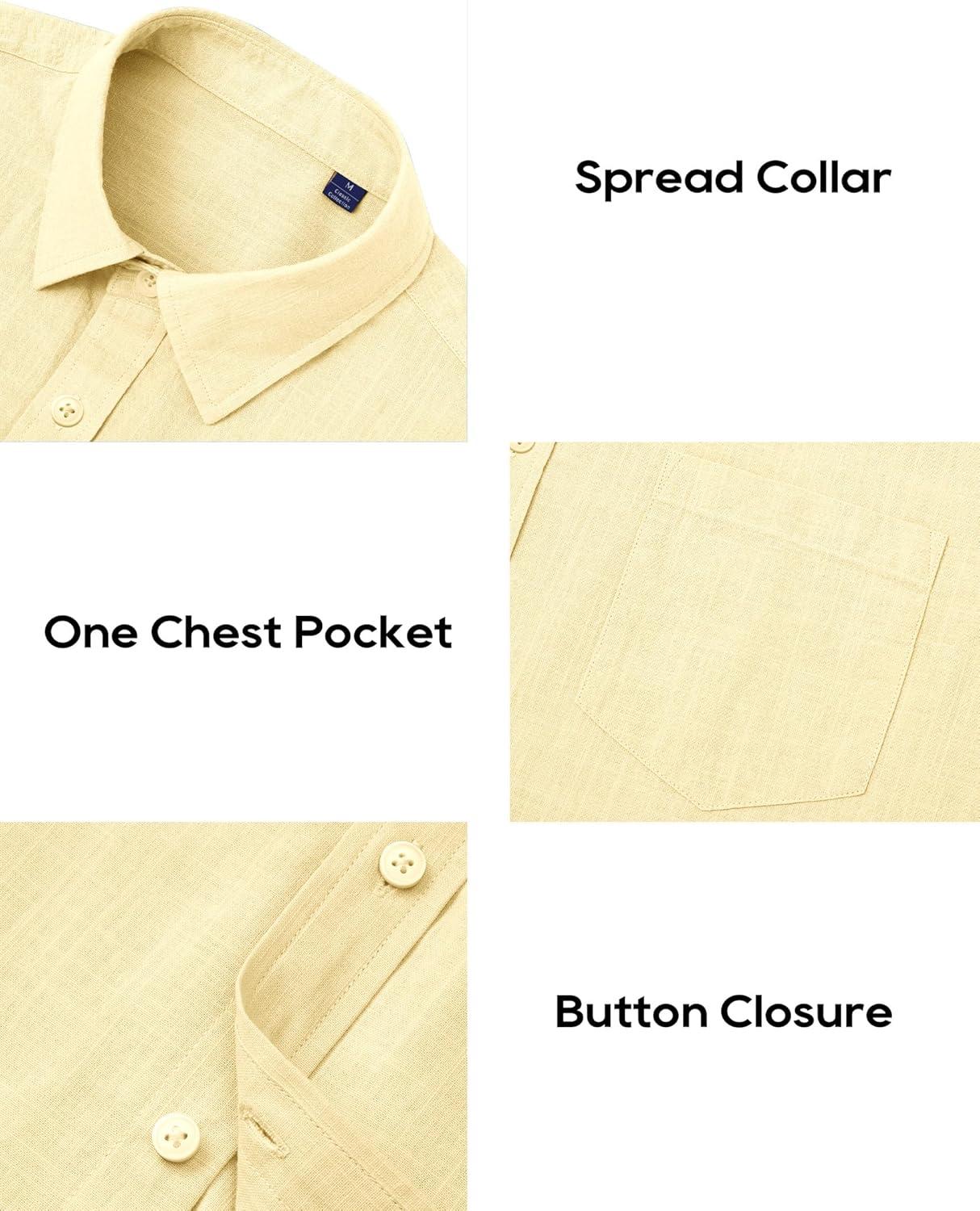 imageAlimens amp Gentle Linen Shirts for Men Long Sleeve Casual Cotton Button Down Shirts Summer Beach Wedding Tops with PocketYellow