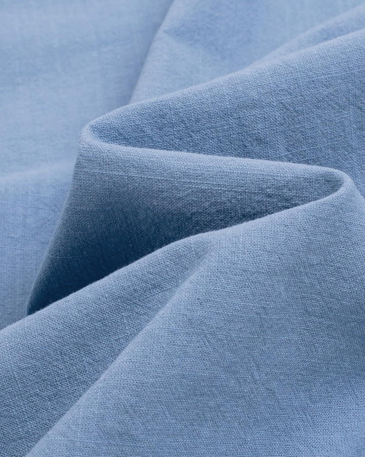 imageAlimens amp Gentle Mens Cotton Linen Shirts Long Sleeve Button Down Shirt Band Collar Beach ShirtsBlue Heaven