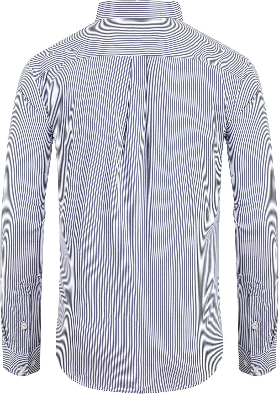 imageAlimens amp Gentle Mens Cotton Stripe Button Down Shirts Long Sleeve Regular Fit Dress ShirtsBlue Stripe