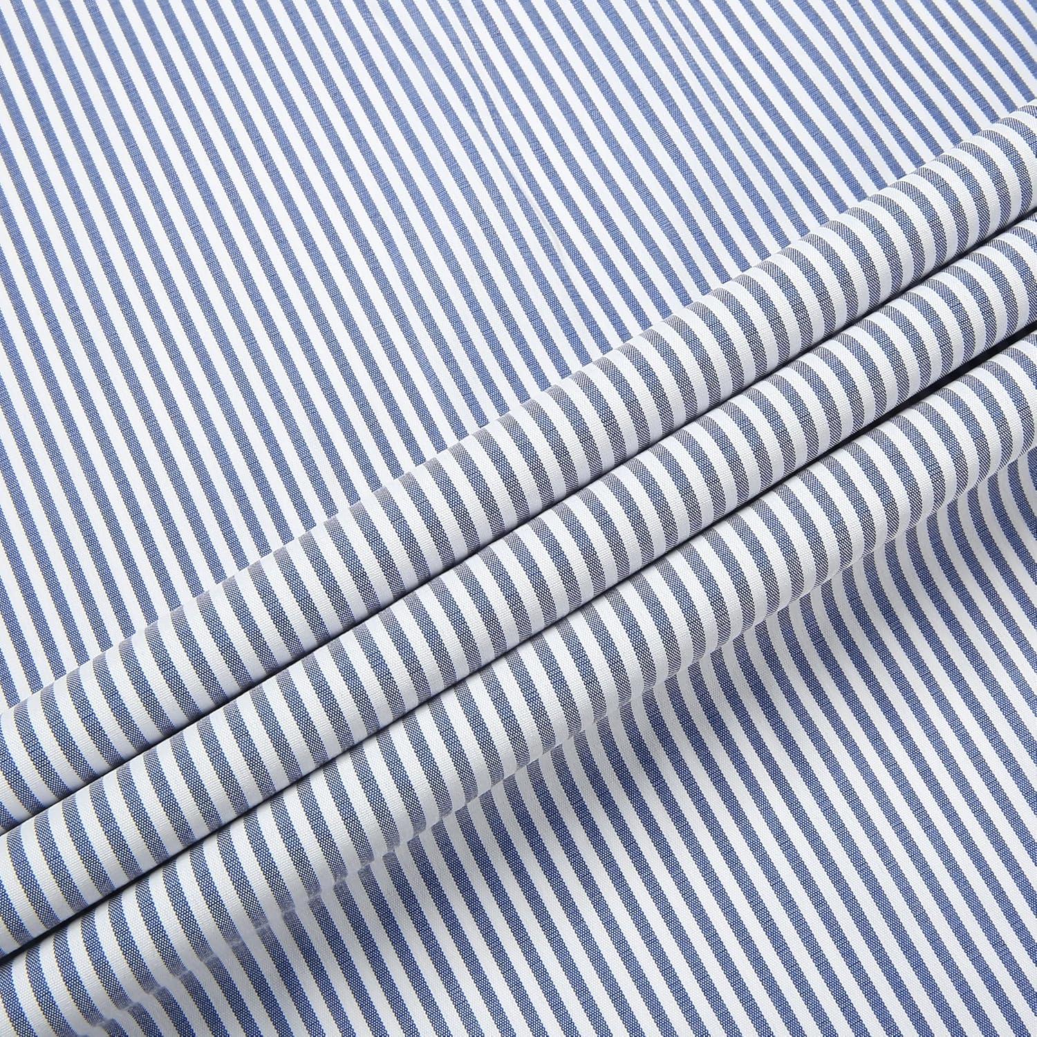 imageAlimens amp Gentle Mens Cotton Stripe Button Down Shirts Long Sleeve Regular Fit Dress ShirtsBlue Stripe