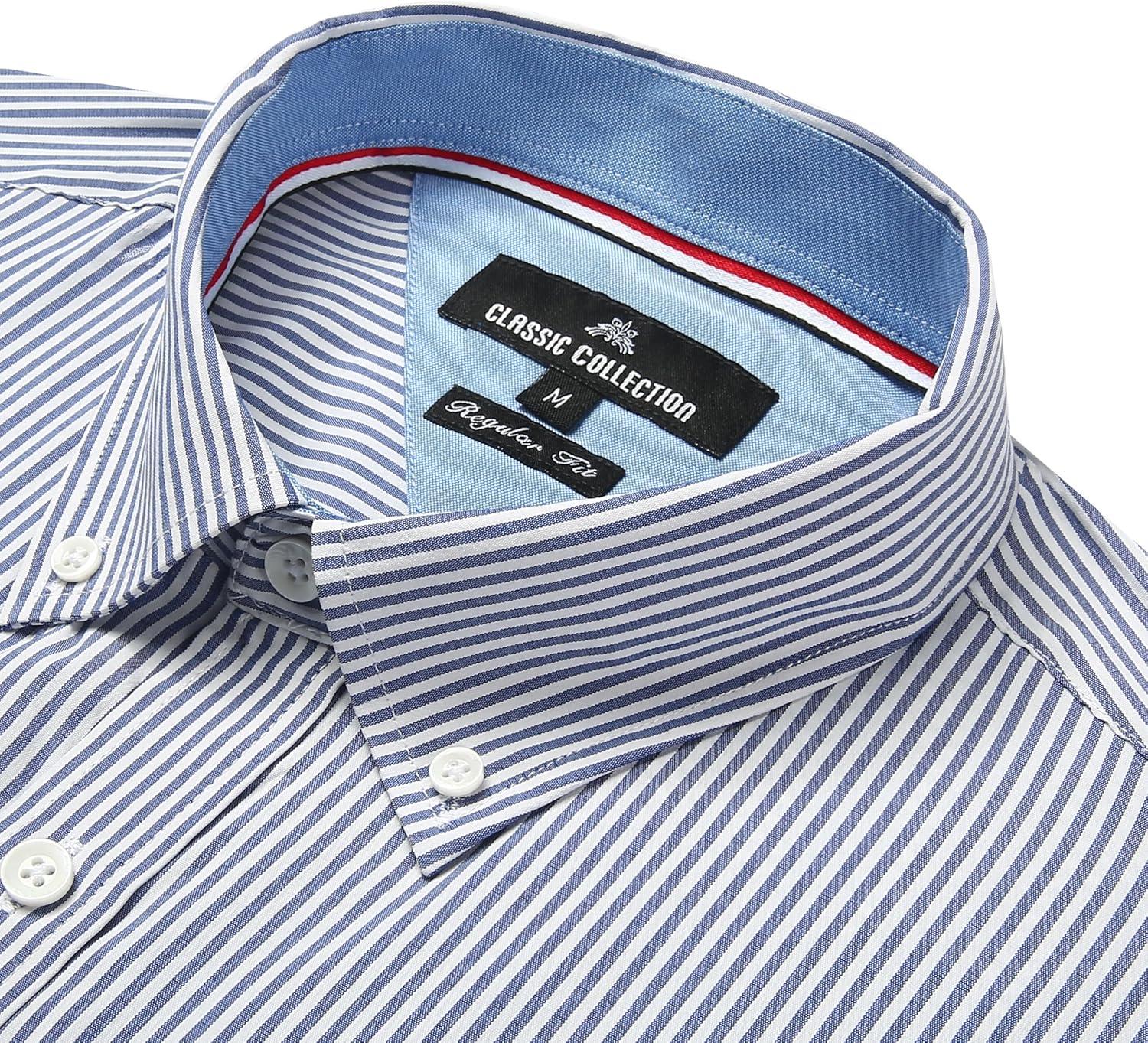 imageAlimens amp Gentle Mens Cotton Stripe Button Down Shirts Long Sleeve Regular Fit Dress ShirtsBlue Stripe