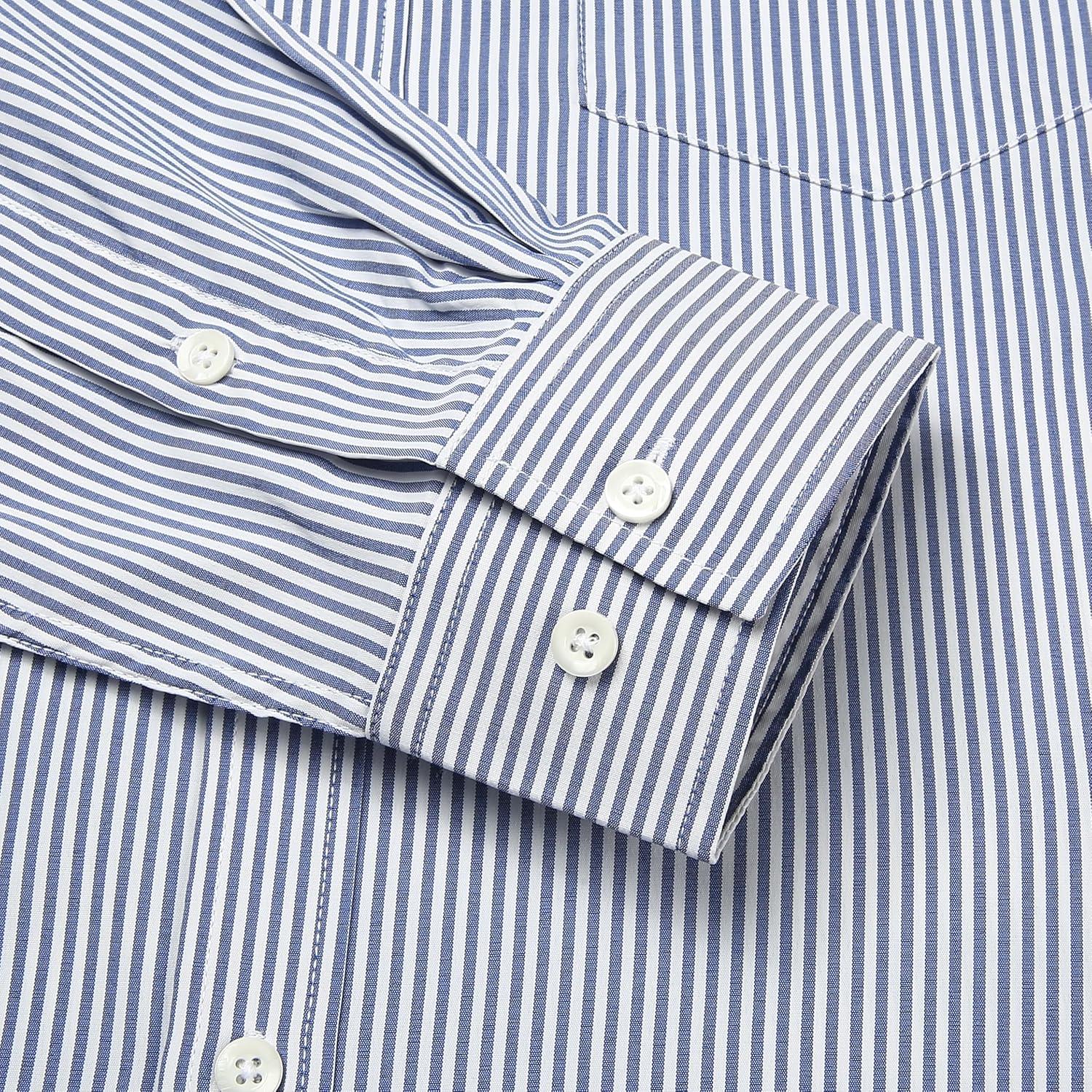 imageAlimens amp Gentle Mens Cotton Stripe Button Down Shirts Long Sleeve Regular Fit Dress ShirtsBlue Stripe