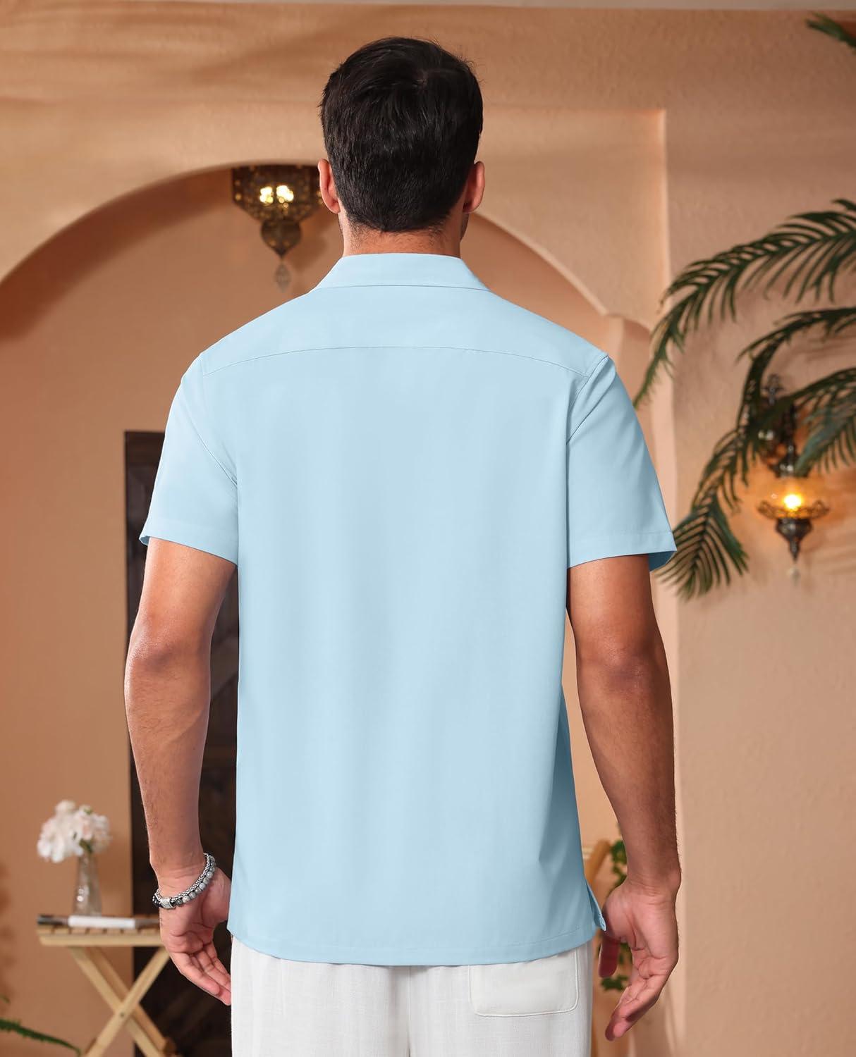 imageAlimens amp Gentle Mens Cuban Guayabera Shirts Short Sleeve Button Down Shirts for Men Summer Beach WeddingBlue