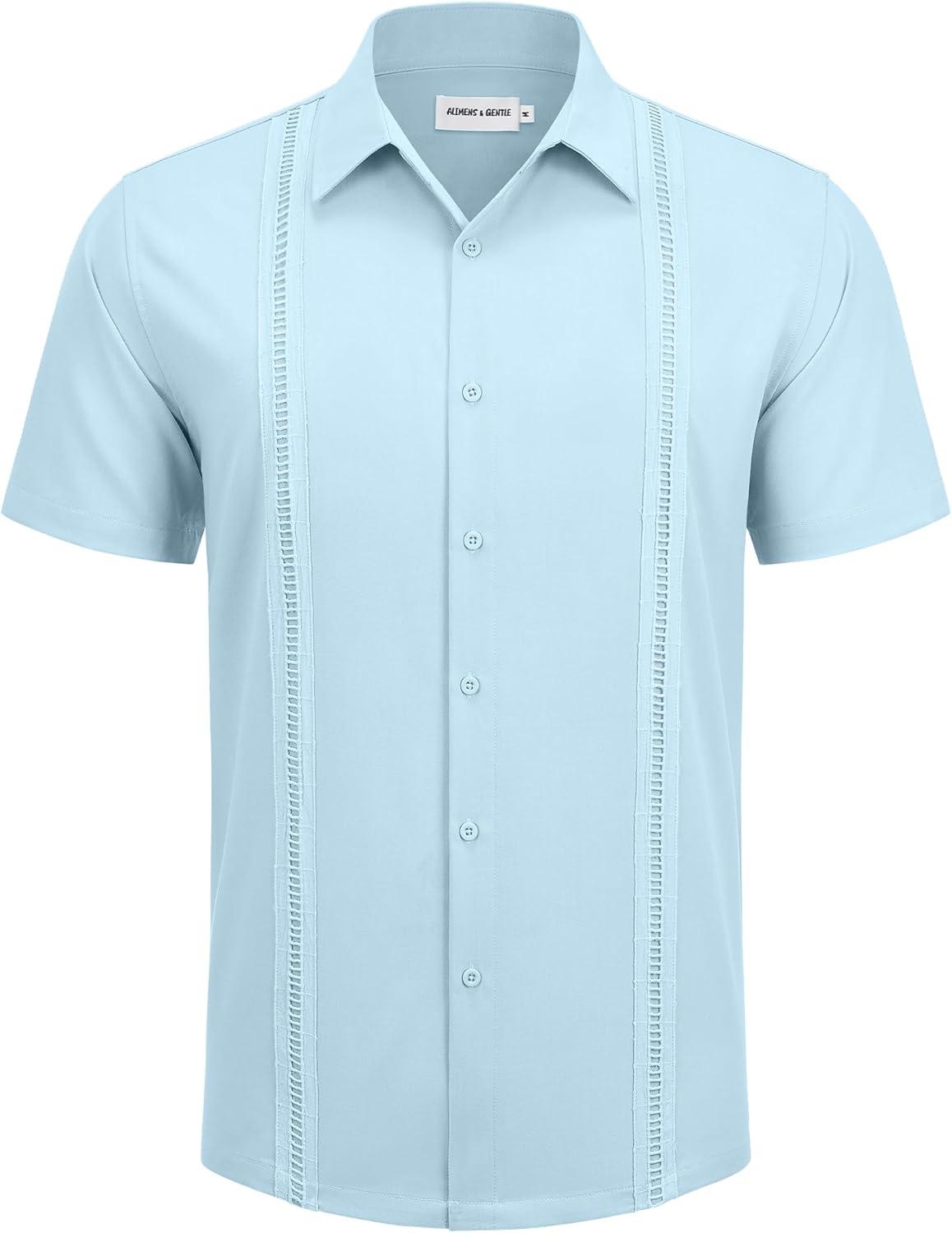imageAlimens amp Gentle Mens Cuban Guayabera Shirts Short Sleeve Button Down Shirts for Men Summer Beach WeddingBlue