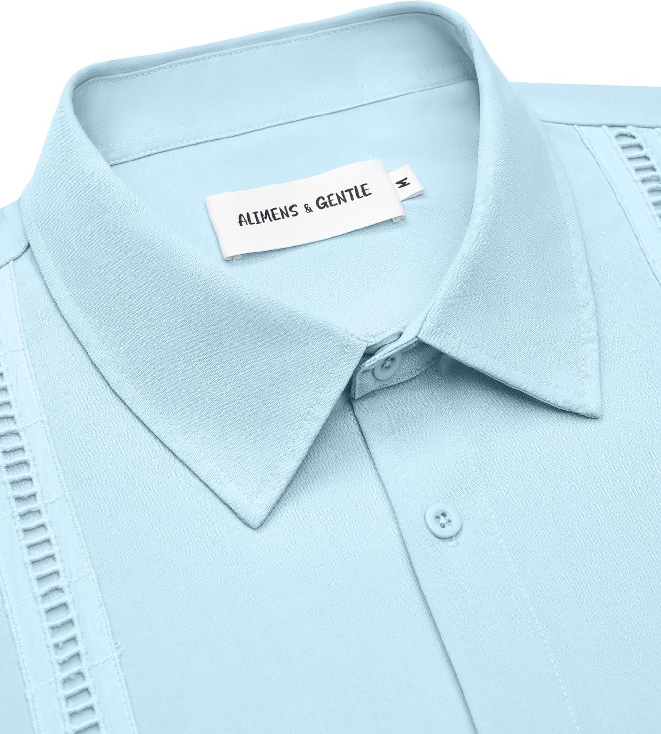 imageAlimens amp Gentle Mens Cuban Guayabera Shirts Short Sleeve Button Down Shirts for Men Summer Beach WeddingBlue