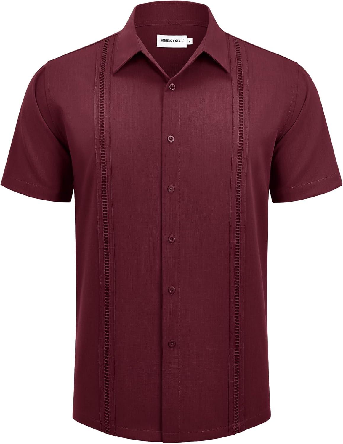 imageAlimens amp Gentle Mens Cuban Guayabera Shirts Short Sleeve Button Down Shirts for Men Summer Beach WeddingBurgundy