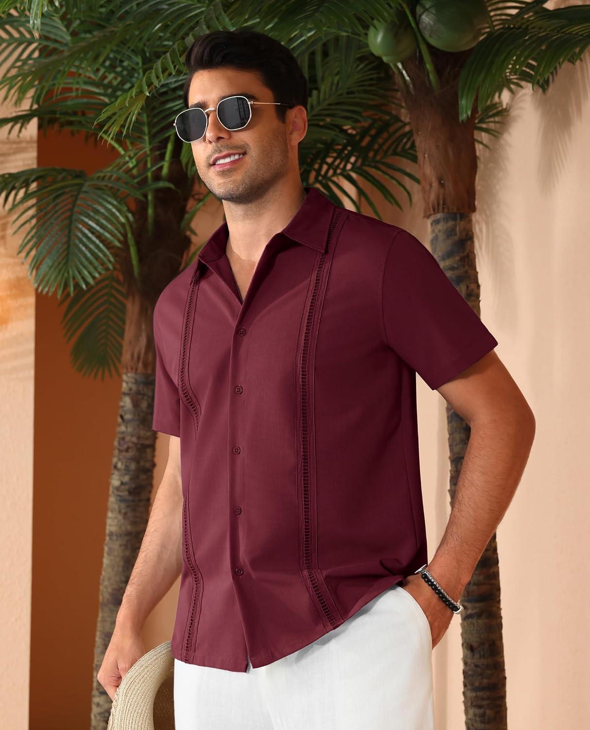 imageAlimens amp Gentle Mens Cuban Guayabera Shirts Short Sleeve Button Down Shirts for Men Summer Beach WeddingBurgundy