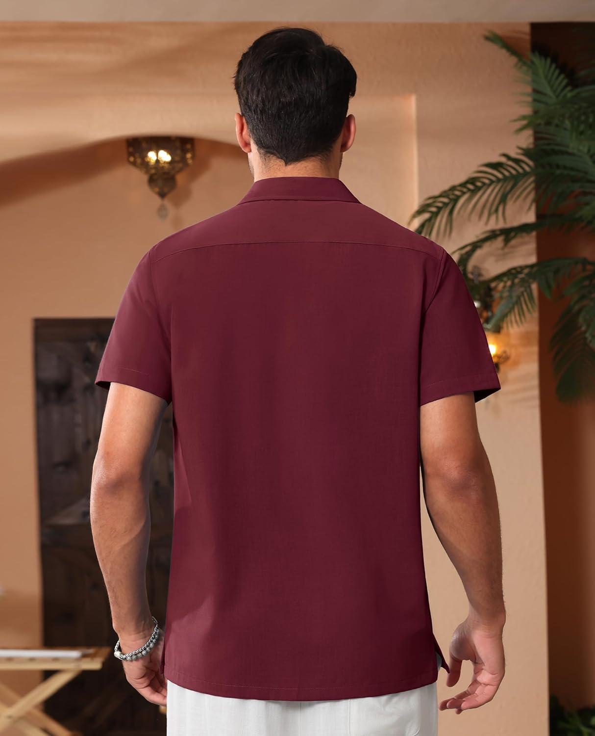 imageAlimens amp Gentle Mens Cuban Guayabera Shirts Short Sleeve Button Down Shirts for Men Summer Beach WeddingBurgundy