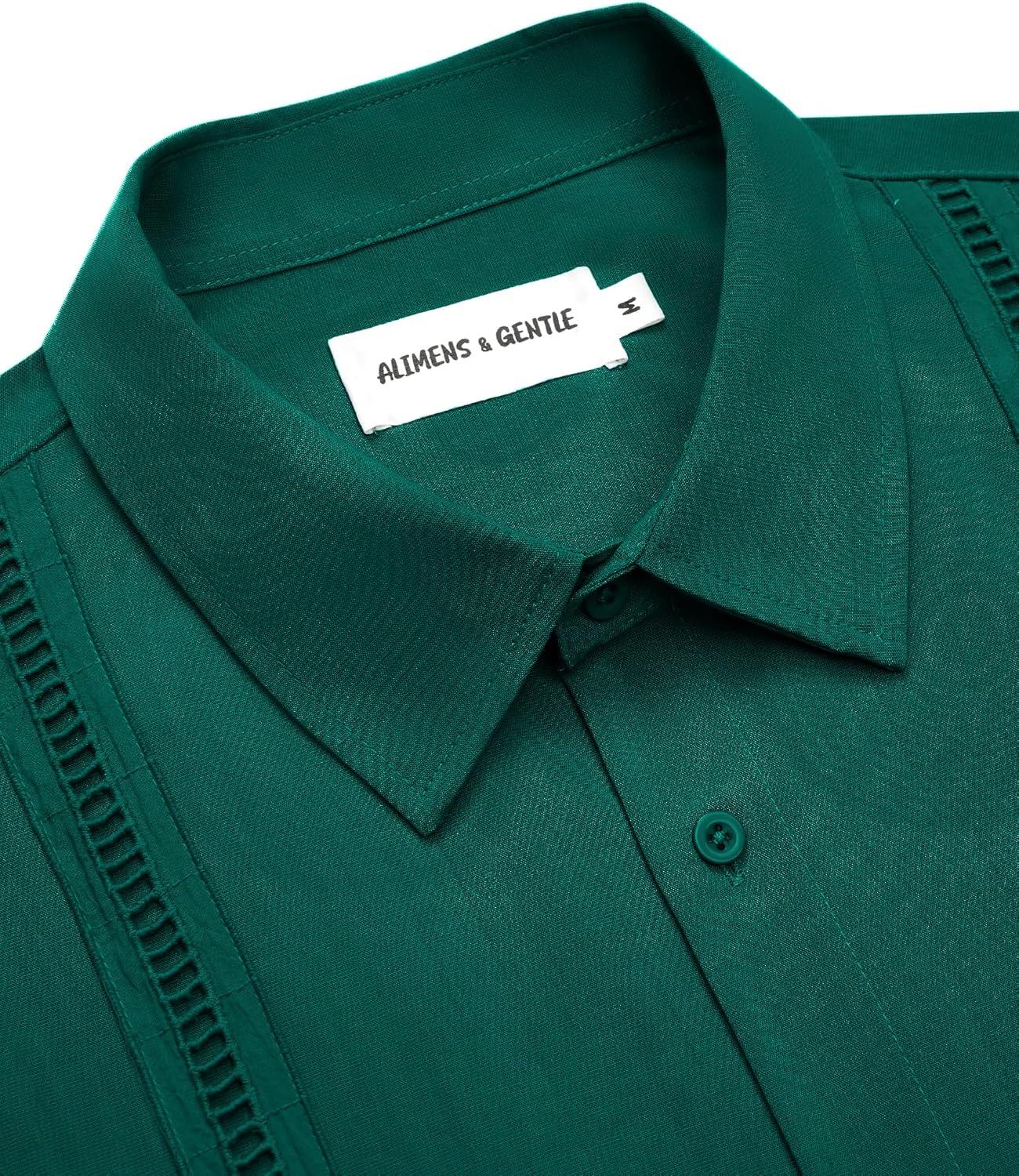 imageAlimens amp Gentle Mens Cuban Guayabera Shirts Short Sleeve Button Down Shirts for Men Summer Beach WeddingDark Green