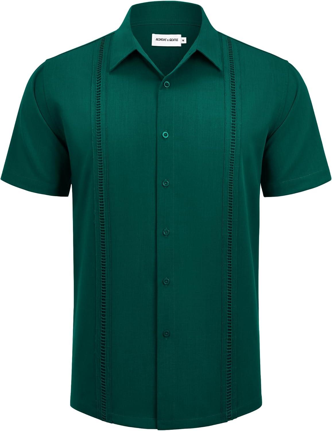 imageAlimens amp Gentle Mens Cuban Guayabera Shirts Short Sleeve Button Down Shirts for Men Summer Beach WeddingDark Green