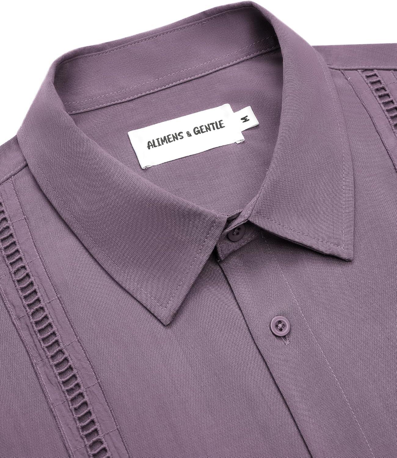 imageAlimens amp Gentle Mens Cuban Guayabera Shirts Short Sleeve Button Down Shirts for Men Summer Beach WeddingDark Purple