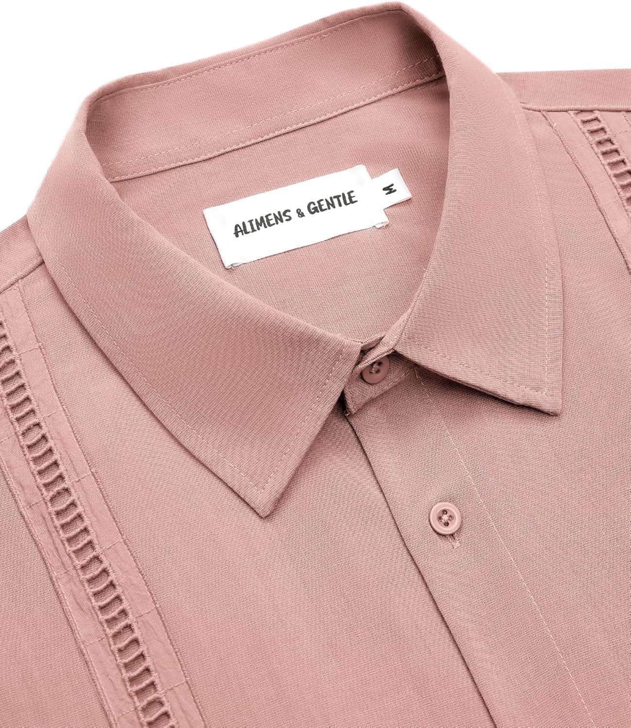 imageAlimens amp Gentle Mens Cuban Guayabera Shirts Short Sleeve Button Down Shirts for Men Summer Beach WeddingDeep Pink