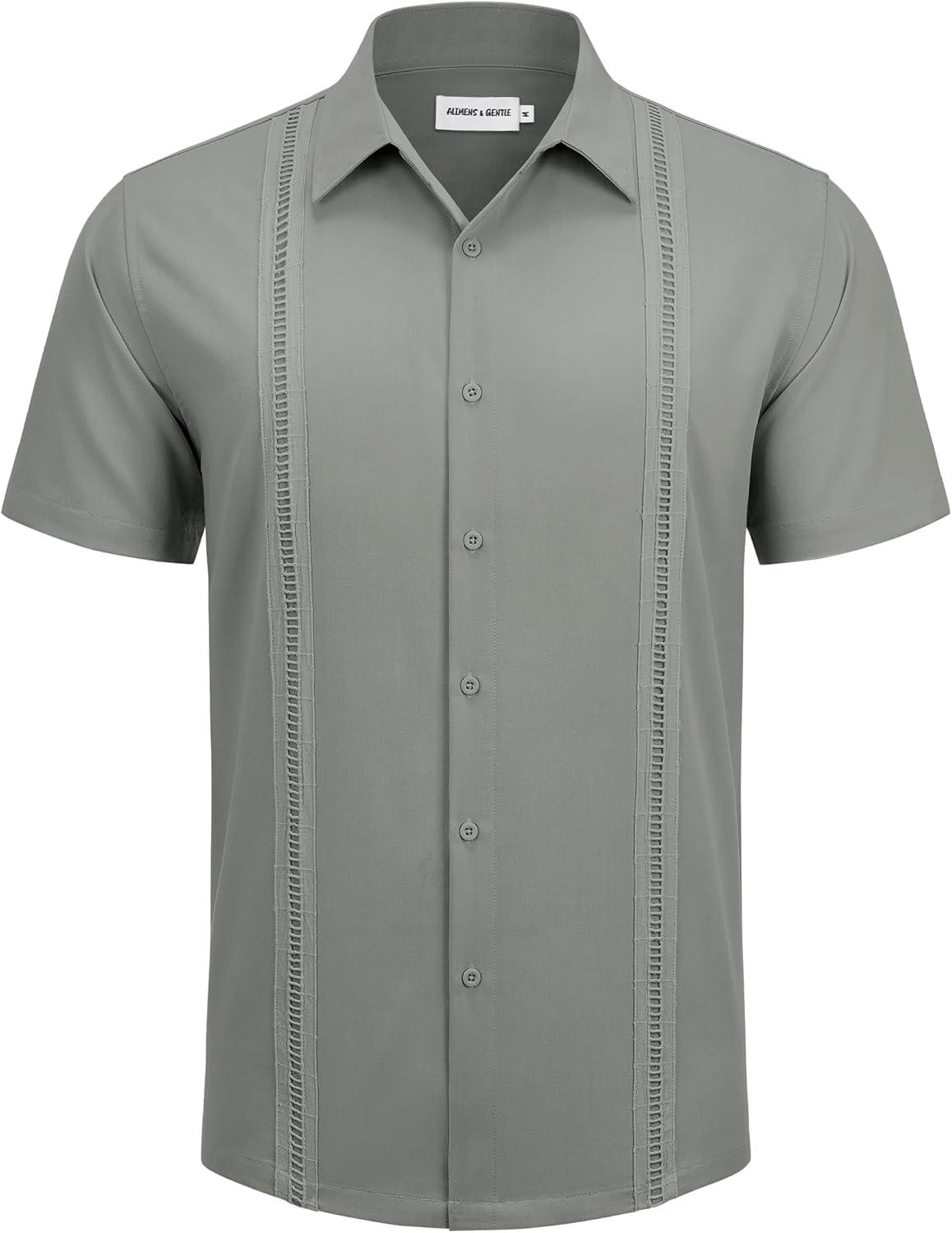 imageAlimens amp Gentle Mens Cuban Guayabera Shirts Short Sleeve Button Down Shirts for Men Summer Beach WeddingGrey