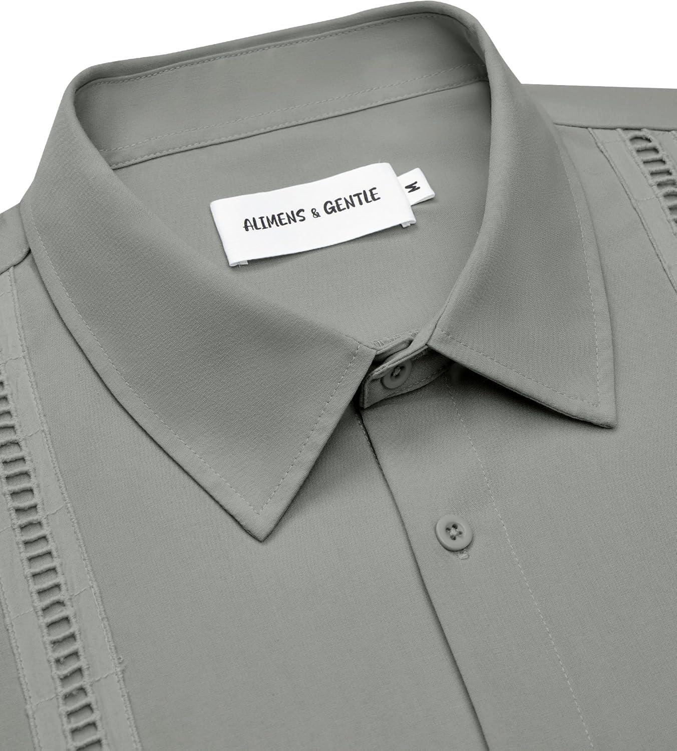 imageAlimens amp Gentle Mens Cuban Guayabera Shirts Short Sleeve Button Down Shirts for Men Summer Beach WeddingGrey
