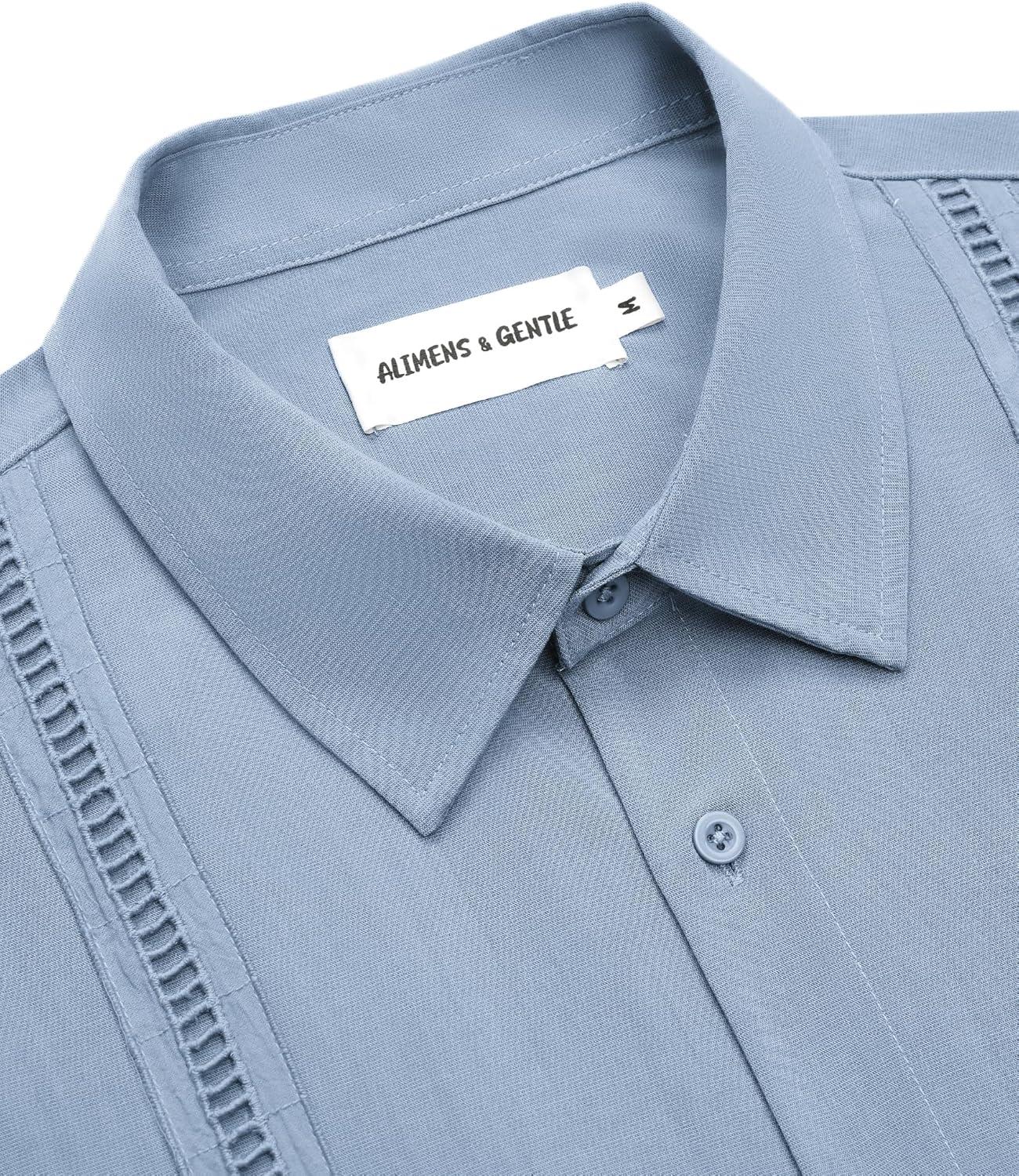 imageAlimens amp Gentle Mens Cuban Guayabera Shirts Short Sleeve Button Down Shirts for Men Summer Beach WeddingGrey Blue