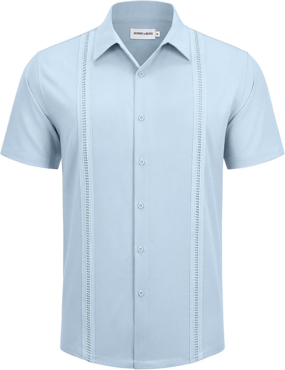 imageAlimens amp Gentle Mens Cuban Guayabera Shirts Short Sleeve Button Down Shirts for Men Summer Beach WeddingLight Blue