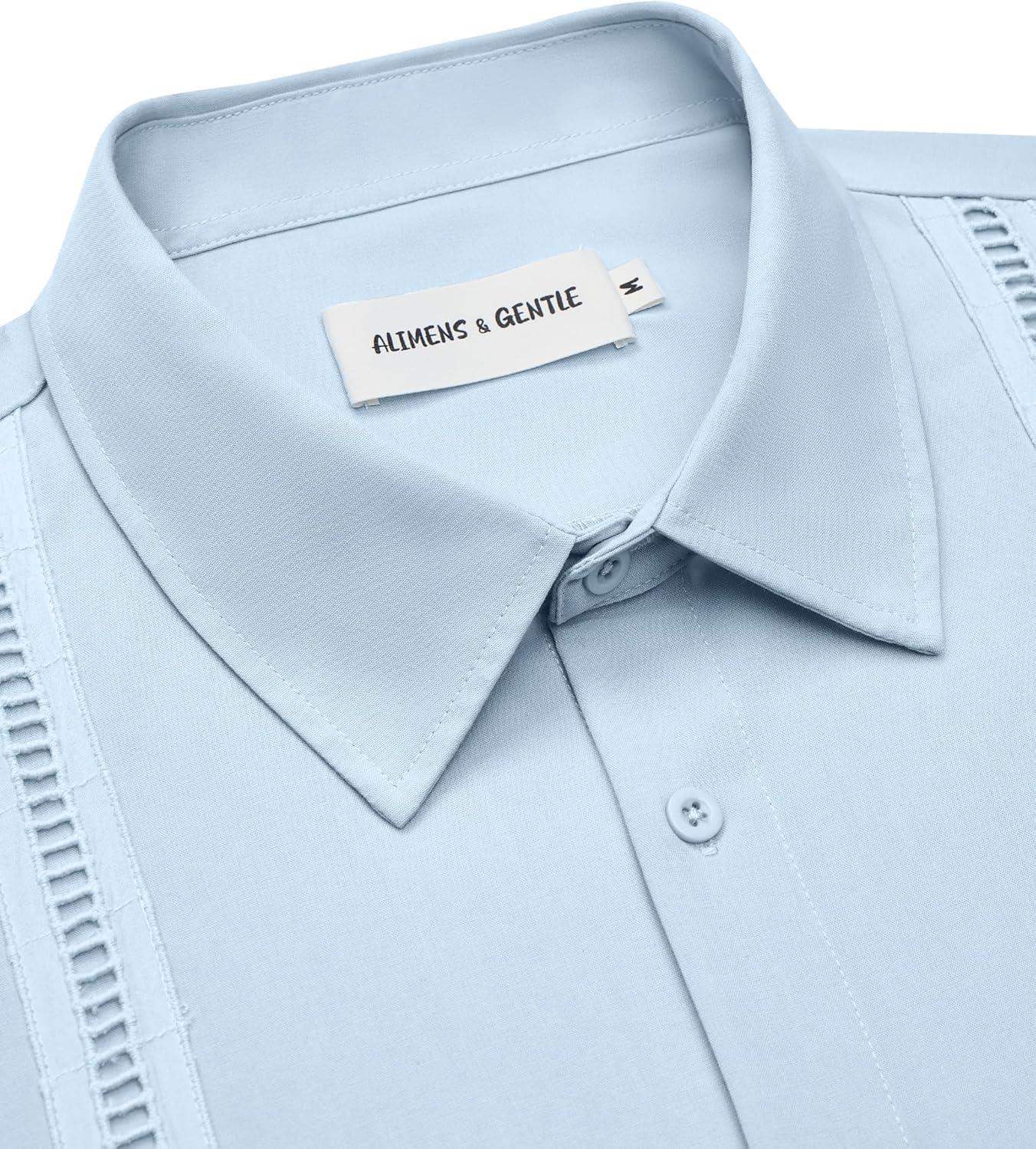 imageAlimens amp Gentle Mens Cuban Guayabera Shirts Short Sleeve Button Down Shirts for Men Summer Beach WeddingLight Blue