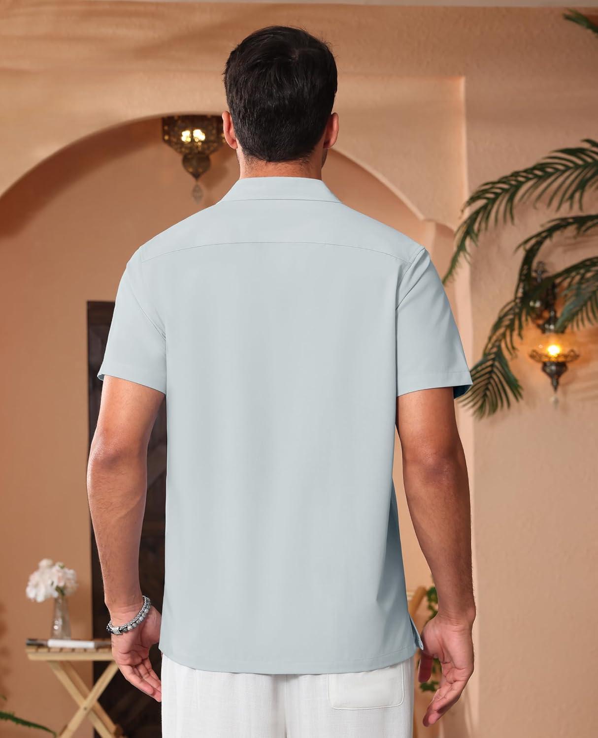imageAlimens amp Gentle Mens Cuban Guayabera Shirts Short Sleeve Button Down Shirts for Men Summer Beach WeddingLight Grey
