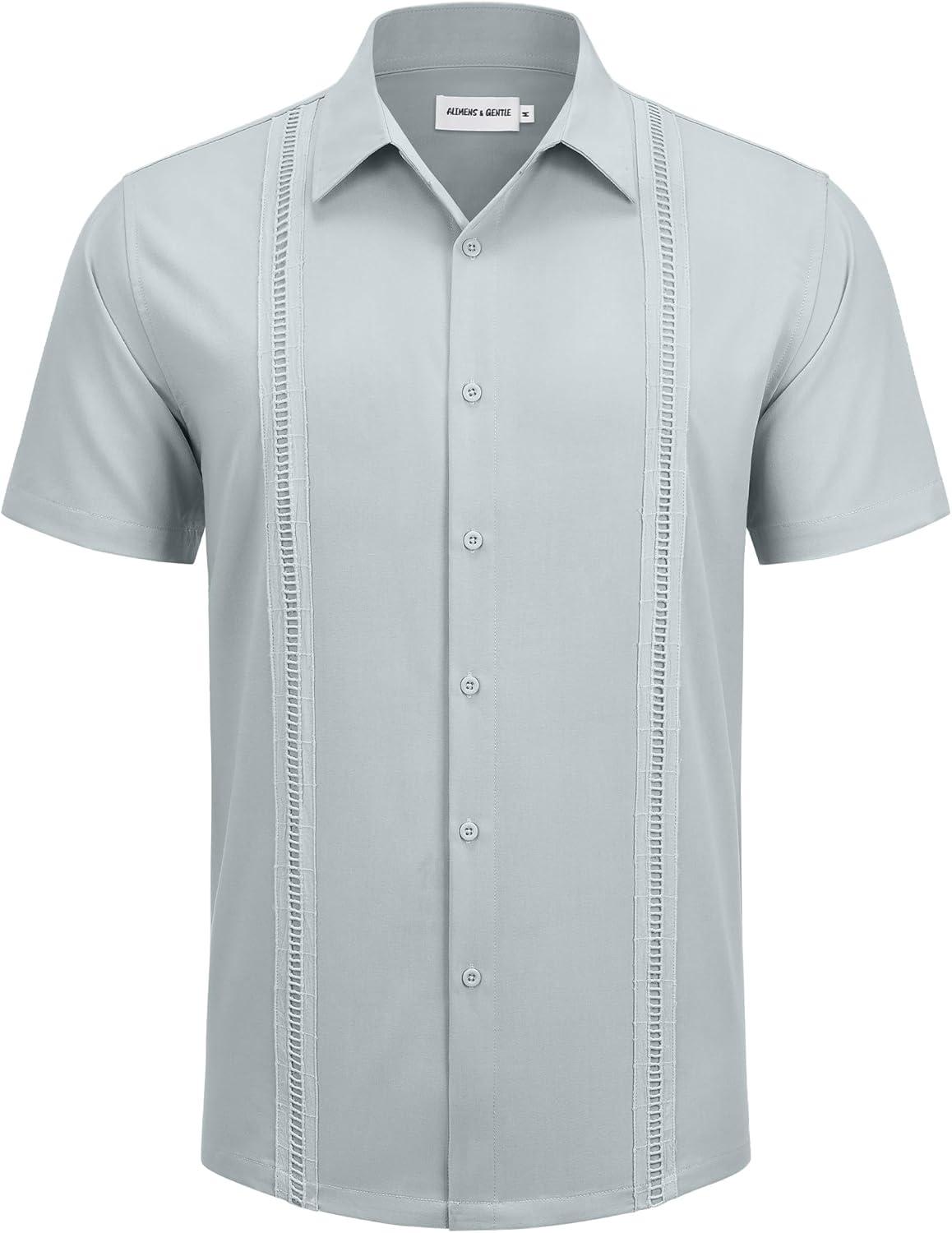 imageAlimens amp Gentle Mens Cuban Guayabera Shirts Short Sleeve Button Down Shirts for Men Summer Beach WeddingLight Grey